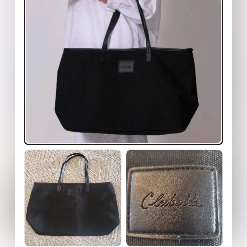CLEOBELLA Large Black Canvas Tote Bag with Vegan Leather Trim *BNIP